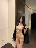 PICSGIRL  -  French Hot Girl Casual Suit Women's Summer Pure Sexy Knitted Strap Camisole Top High Waist Stretch Shorts Fashion Two-piece Set