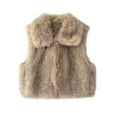 PICSGIRL  -  Elegant Faux Fur Women Vest Thicken Lapel Single Breasted Warm Lady Sleeveless Coat 2024 Fashion Autumn Winter Female Outwear