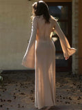 PICSGIRL  -  Women Knitted Backless Bandage Maxi Dresses Autumn Summer  Sexy Beachwear Lantern Long Sleeve O Neck Floor-Length Ladies Robe