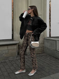 PICSGIRL -  Casual Loose Leopard Print Wide-leg Pants Women Fashion High Waist Long Trouser 2024 Spring Lady Office Vintage High Streetwear