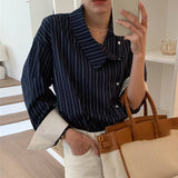 PICSGIRL  -  Blusas De Mujer Retro Irregular Neck Contrasting Striped Shirts Blouse Spring New Tops Roupas Femininas Chic Loose Shirt