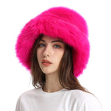 PICSGIRL  -  Autumn Winter Women Keep Warm Rainbow Faux Fox Fur Basin Cap Female Fashion Casual Party Bucket hat Music Festival Thickened Hat