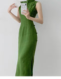 PICSGIRL  -   vintage natural literature art dress chinese style daily improved leisure qipao sexy sleeveless waist cinching slit qipao