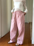 PICSGIRL  -  Spring and Summer Women's Casual Plaid High Waisted Loose Wide Leg Pants