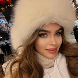 PICSGIRL  -  2024 Winter Women Fluffy Furry Faux Fox Fur Bomber Hats Flaps Luxury Vintage Y2k Girls Warm Earflap Snow Ski Hat Caps Russian