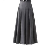 PICSGIRL  -  Fashion A-line Pleated Long Skirt For Women 2024 New Preppy Style High Waist Invisible Zipper Spring Summer Skirt With Belt