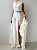 PICSGIRL  -  Chic Pants Set Women Swing Collar Sleeveless Crop Top High Waist Split Long Pant Female Sets 2025 Spring Casual Street Lady Suit