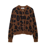 PICSGIRL  -  Leopard Print Knit Sweater Cardigan For Women O-Neck Jacquard Long Sleeve Knitted Jacket 2025 New Casual Female Outwear