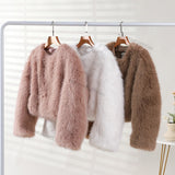 PICSGIRL  -  Brand Fashion 2024 Winter Sweet Pink Cropped Faux Fur Coat Women Streetwear Ins Chic Girls Fluffy Fox Fur Jacket Female