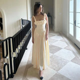 PICSGIRL  -  Satin Suspender Maxi Dress For Women Ruched Splice Sexy Elegant Sleeveless Club Party Slinky Dress Birthday Robes Female