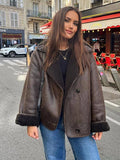 PICSGIRL  -  Thick Faux Leather Jackets for Women Autumn Winter Warm Jackets Woman 2024 Faux Wool Coats Long Sleeve Oversized Jacket