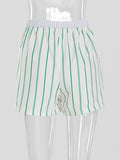 PICSGIRL  -  Summer Green Striped Button Shorts Women 2024 New Streetwear Casual Mid Waist All-match Short Pants Beach Holiday Fashion Shorts