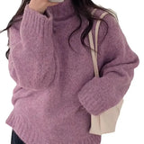 Picsgirl  -  Elegant Sweaters Soft Loose Women Chic Knitted Winter 2025 Casual All Match Pullovers Warm Daily Turtleneck