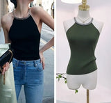 PICSGIRL  -  Halter Neck Tight Chain Vest Stretchy 2024 New Sleeveless Kintting Women Tank Fashionslim Summer Tees Streetwear Chic Tops