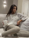 PICSGIRL  -  Fashion Solid Cropped Corchet Knitted Pullover Women Chic O Neck Long Sleeve Loose Sweater 2024 Casual Female Street Knitwear