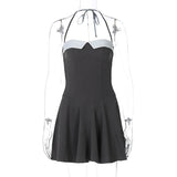 PICSGIRL  -  Women's Sexy Sling Dress Fashion Backless Halter Mini Dress A-line Folds High Waist Lace Up Summer New Vacation Dress