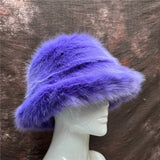 PICSGIRL  -  Bucket Hat Purple Winter New Candy Color Faux Fur Y2k Warm Plush Basin Hat Unisex Bucket Hat Hat Hats for Women