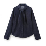 PICSGIRL  -  Autumn Women Neck Self Tie Long Sleeve Denim Shirt Long Sleeve High Street Blouse blusas mujer