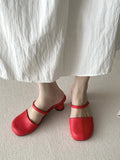 PICSGIRL  -  New Designer Heeled Sandals for Women Round Toe Chunky Heel Slippers Female Brand Red Slides Ladies Classy Muller Pumps Women