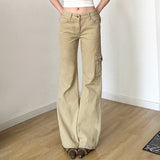 PICSGIRL  -  Y2K Casual Women Straight Jeans Khaki Fashion Pocket Cargo Pants Retro 90s Loose Denim Trousers Spring High Street