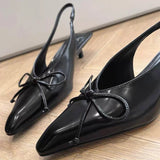 PICSGIRL  -  Sexy Pointed Toe Mules Pumps Women Summer Low Heel Slingback Sandals Female Fashions Retro Office Bow Designer Sandals Women