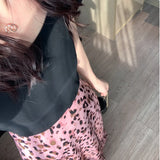 PICSGIRL  -  Pink Leopard Print Skirt Sweet Cool Cute Thin Mid-length A-line Skirt Spring/Summer Women Vintage Outerwear Clothing