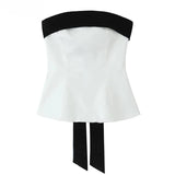 PICSGIRL  -  Bow Decorate Off Shoulder White Crop Top Women Strapless Corset Ladies Tube Top  Velvet Lace Up Butterfly Backless Slim Tank Top