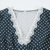 PICSGIRL  -  Fashion Dot Print Lace Trim V-Neck Women Elegant Dresses Summer Causal Design Trendy Frocks