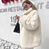 PICSGIRL  -  Winter Warm Plush Faux Fur Coat Women Thick Middle Long Overcoat Turn Down Collar Women Female Loose Faux Rabbit Fluffy Jacket