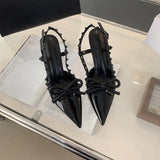 PICSGIRL  -  Rivet High Heeled Sandals Women Bow Tie Fashion Pointed Toe Pumps Women Designer Office Shoe Summer 2024 Slingback Sandals Women