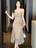 PICSGIRL  -  2024 Elegant Chic Fancy Women's Dress Korean Fashion Casual Sling Beach Long Dress Summer Bodycon Ruffled Mermaid Evening Dress