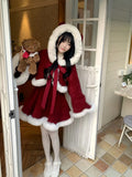 PICSGIRL  -  Plush Coat+Bow Suspender Skirt Christmas and New Year's Battle Fobe Suit,Hooded Coat