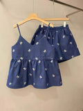 PICSGIRL  -  Sweet Hot Girl Denim Suit Women's Summer Embroidered Bow Strap Vest High Waist Shorts Two-piece Set Fashion Female Clothes