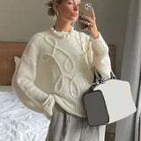 PICSGIRL  -  Fashion Casual Pullovers For Women Solid Color Round Neck Long Sleeve Knitted Sweater Loose Female 2024 Autunn Winter New