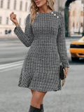 PICSGIRL  -  Stripe Knit Elegant Mini Dress Female High Waist Patchwork Ruffle Short Dresses Women's Commuting Vintage Knitwear Dress