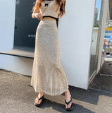 PICSGIRL  -  2024 Stylish Sequin Skirt Women's Clothes Spring Summer Elastic High Waist Slim A-line Long Skirt Shiny Wrap Hip Fishtail Skirts