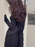 Picsgirl -  Fashion Black Pleated Irregular Blazer Women Dress Long Sleeve Lapel Patchwork Office Casual Dresses Party Evening Lady Vestidos