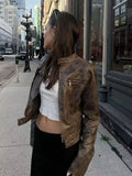 PICSGIRL  -  Vintage Chic Cropped Suede Jacket Women Autumn Fashion Faux Leather Short Coats Pockets Zippers Outerwear