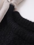 PICSGIRL  -  casual winter outfits Bow Patchwork Knitted Pullover Women Half Sleeve O-neck Female Sweater 2024 Autumn Winter Fashion Elegant Black Lady Knitwear