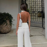 Picsgirl Sexy Elegant Backless Halter Tops 2024 Spring New Female High Waist Wide Leg Pants Sets Simple Fashion Solid Pleated 2 Piece Set