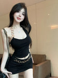 PICSGIRL  -  Hot Girl Sexy Suit Women's Metal Ring Irregular Halter Neck Vest Top Wrap Hip Short Skirt Two-piece Set Fashion Female Clothes