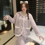 PICSGIRL  -  Pajama Sets Women Nightwear Stylish Cozy Ins Ladies Sweet Popular Winter Warm Sleepwear Lounge Simple Lovely Harajuku Patchwork