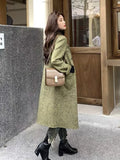 PICSGIRL  -  2024 Autumn Winter Fashion Woolen Coat Women's Clothing Solid Color Lapel Double Breasted Loose Long Overcoat Lady Jacket