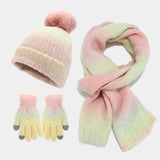 PICSGIRL  -  Winter Pompom Hat Scarf Glove Sets Tie-Dyed Knitted Beanies Plush Lining Thicken Bonnet Touch Screen Gloves Windproof Skiing Cap