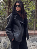 PICSGIRL  -  Autumn Winter Women Warm Black Zipper Faux Leather Jacket Coat Loose Turn Down Collar Thickness Overcoat Female Outwear