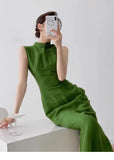 PICSGIRL  -   vintage natural literature art dress chinese style daily improved leisure qipao sexy sleeveless waist cinching slit qipao