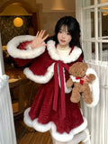 PICSGIRL  -  Plush Coat+Bow Suspender Skirt Christmas and New Year's Battle Fobe Suit,Hooded Coat