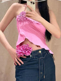 PICSGIRL  -  Hot Girls Sexy Crop Tops 2024 Flower Bandage Off Shoulder Tank Top Woman Holiday Ruffles Beach Sexy Backless Shirts Women