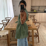 PICSGIRL  -  Summer Sleeveless Work Shirt Multi-Pocket Belted Loose Top For Women Lapel Collar Button Fashion Solid Color Cardigan Top