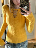 PICSGIRL  -  Y2k Criss-Cross Hollow Out Knitwear Slim Fit Long Sleeve Ribbed Sweater Women Autumn Winter Underwear Clothes Sexy Girl